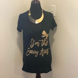 MERONA IM THE SASSY AUNT TEE BLACK GLITTER M LONG